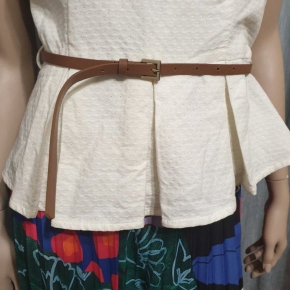 FOREVER21 US/UK-S AU 8-10 White Sleeveless Blouse w/ Brown Belt Zipped Back - Picture 7 of 14